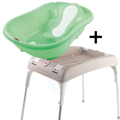 Anatomische Babybadewanne Onda Evolution mit Wannenständer grün