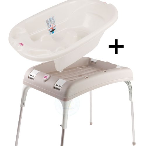 Anatomische Babybadewanne Onda mit Wannenständer weiss